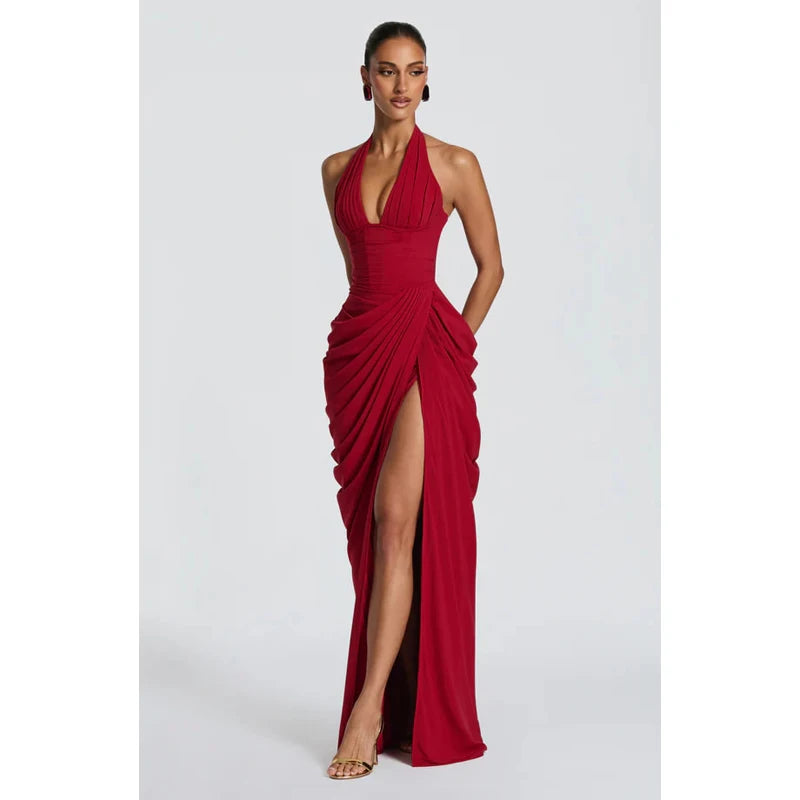 Women Sexy Solid Pleated Strapless Dress Lady Chic Off-shoulder Backless High Waist Split Dresses 2026 Summer Evening Party Gown