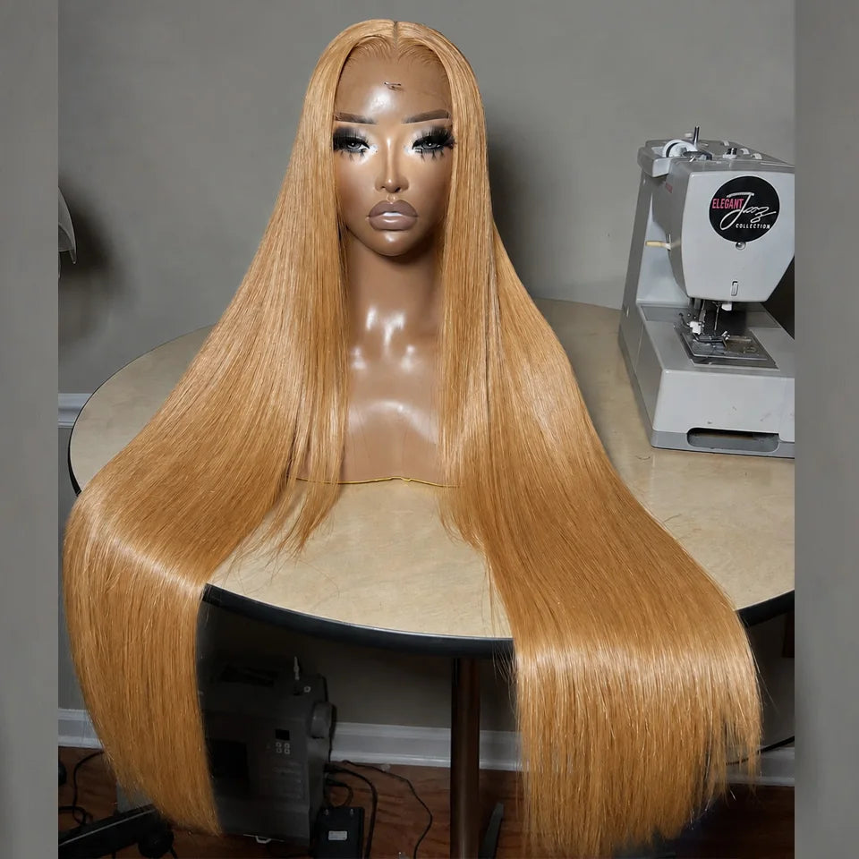 13x6 27# Honey Blonde Colored Human Hair Frontal Wigs Straight 200% 13x6 HD Transparent Lace Front Human Hair Wigs For Women