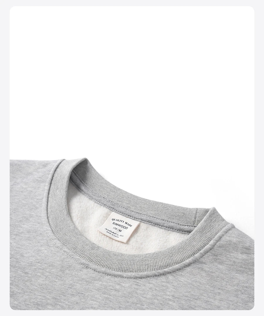SIMWOOD 2026 Autumn Winter New Oversize 340gsm Warm Brushed Finish Lining Sweatshirts Men Embroidery Basic Running Pullover Tops