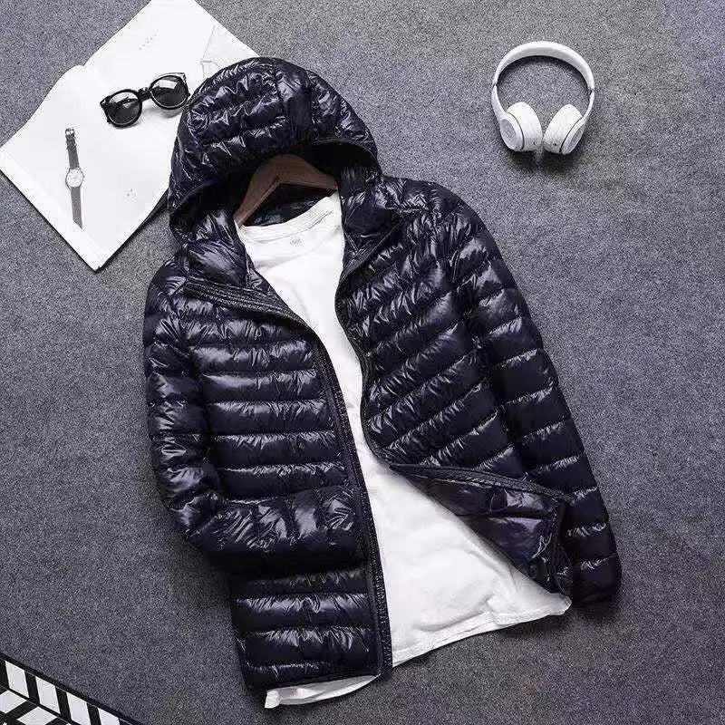New Autumn and Winter Zipper Cotton-Padded Clothes Jacket Men's Fashion Hooded Super Light Warm Slim Coat Jacket Men's Coat