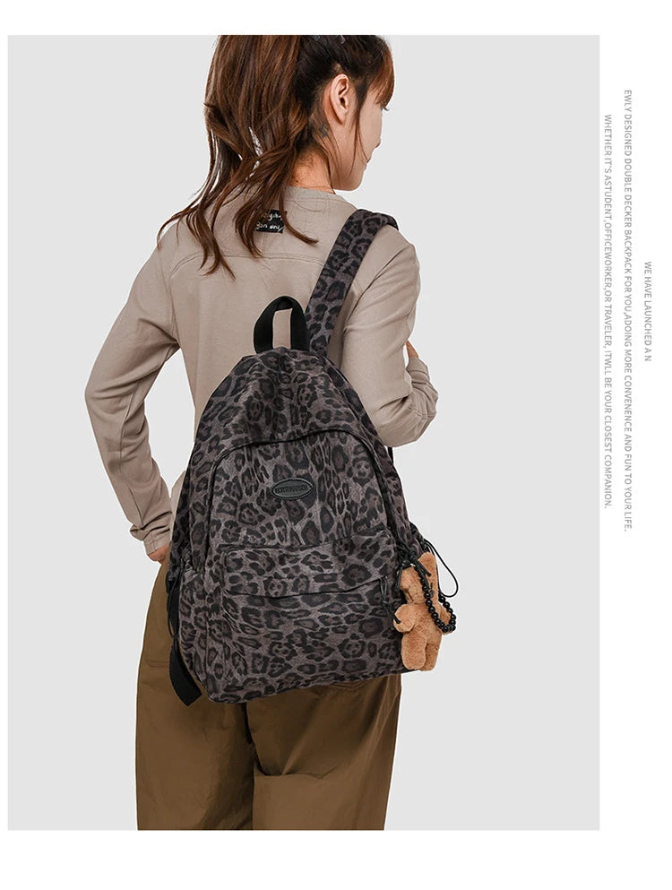 Leopard print Woman Backpack School Book Bags For Teenage Girls Boys Harajuku Female College Bag Student Lady leisure BagPack
