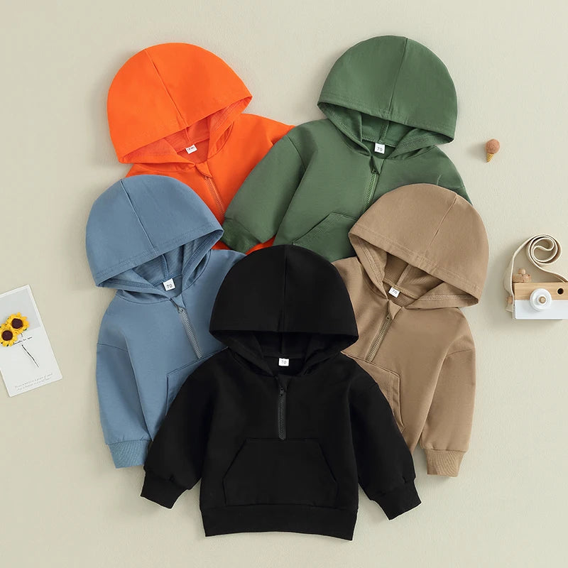 Toddler Hooded Sweatshirt – Solid Color Long-Sleeve Pullover