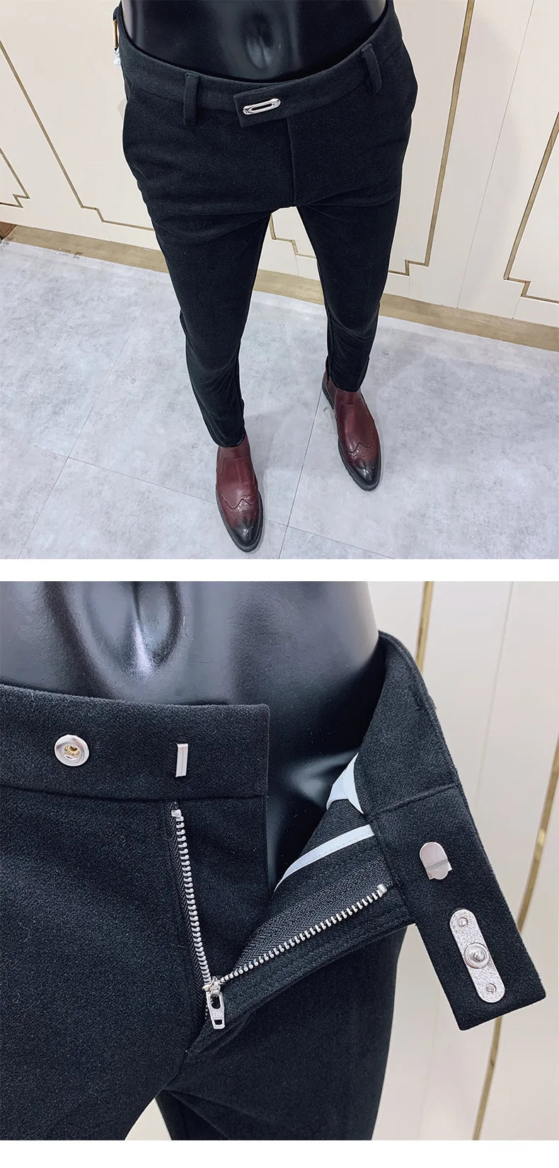 Autumn Winter Thickened Woolen Suit Pants Men Casual Slim Fit Straight Trousers Formal Business Woolen Social Office Warm Pants