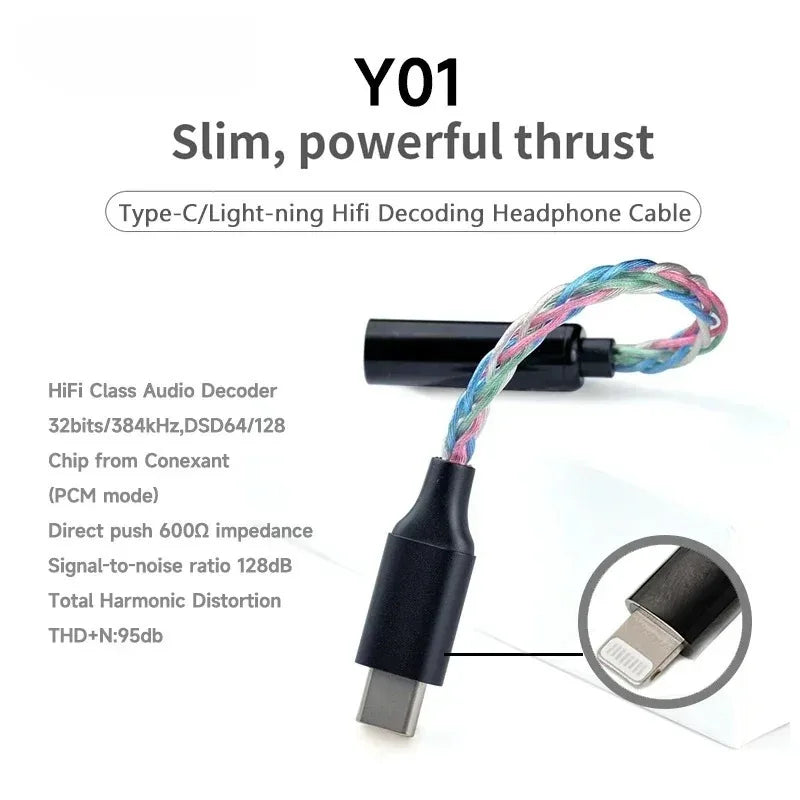 Y01 Type-C Lightning to 3.5/4.4mm HIFI Earphone Amplifie Digital Decoder Cable OTG DAC Chip CX31993 CX31988 C100 Adapter