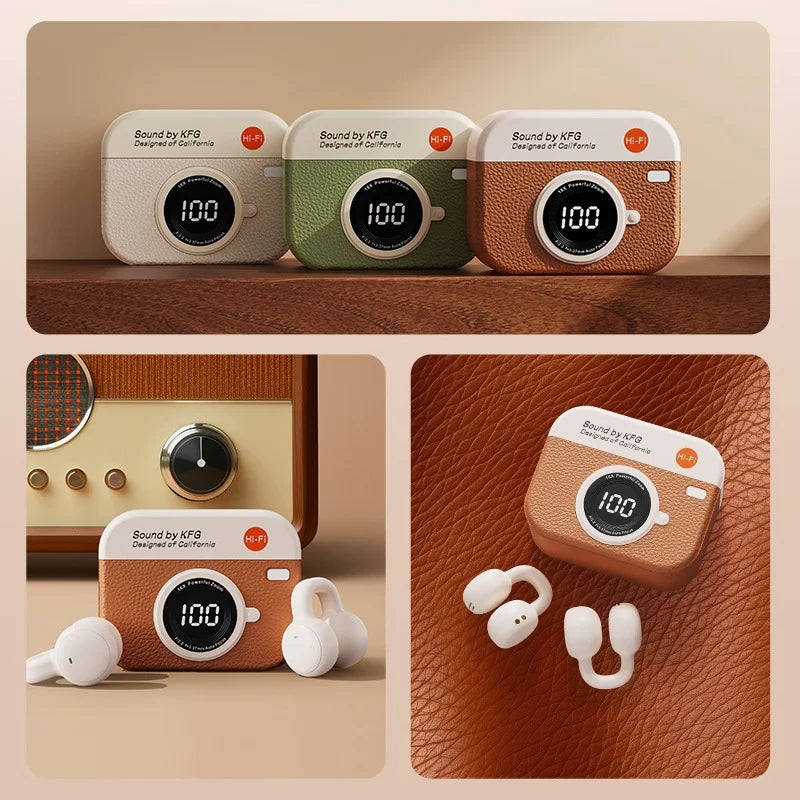 Noise Canceling Clip-On Bluetooth 5.3 Wireless Earbuds HD Microphone Stereo Sound Portable Headphones for Sports Gaming With Mic
