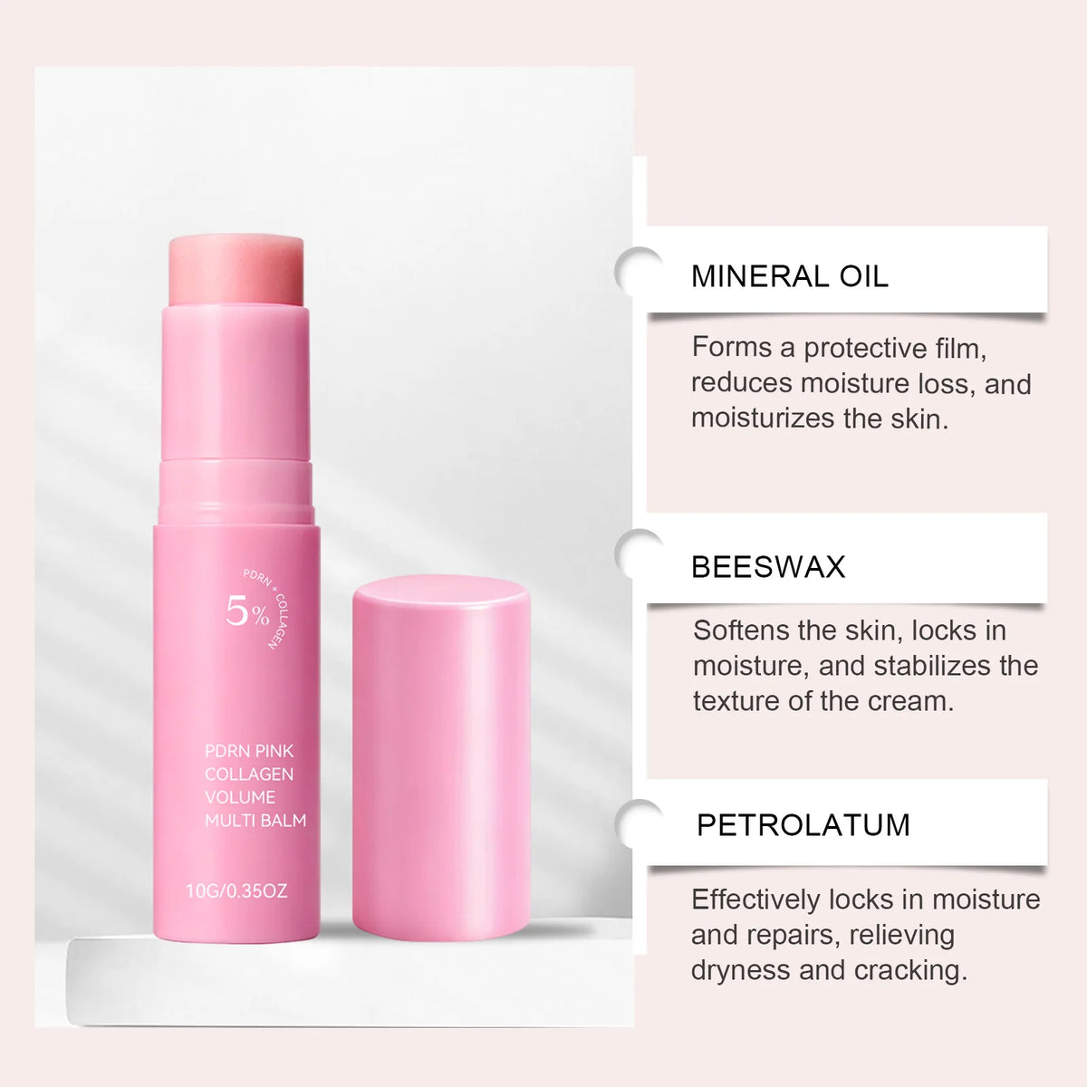 PDRN Pink Collagen Volume Multi Balm Stick Plumping Revitalize Skin Brighten Smooth Fine Lines for Face,Neck,Under Eyes,Lip Care