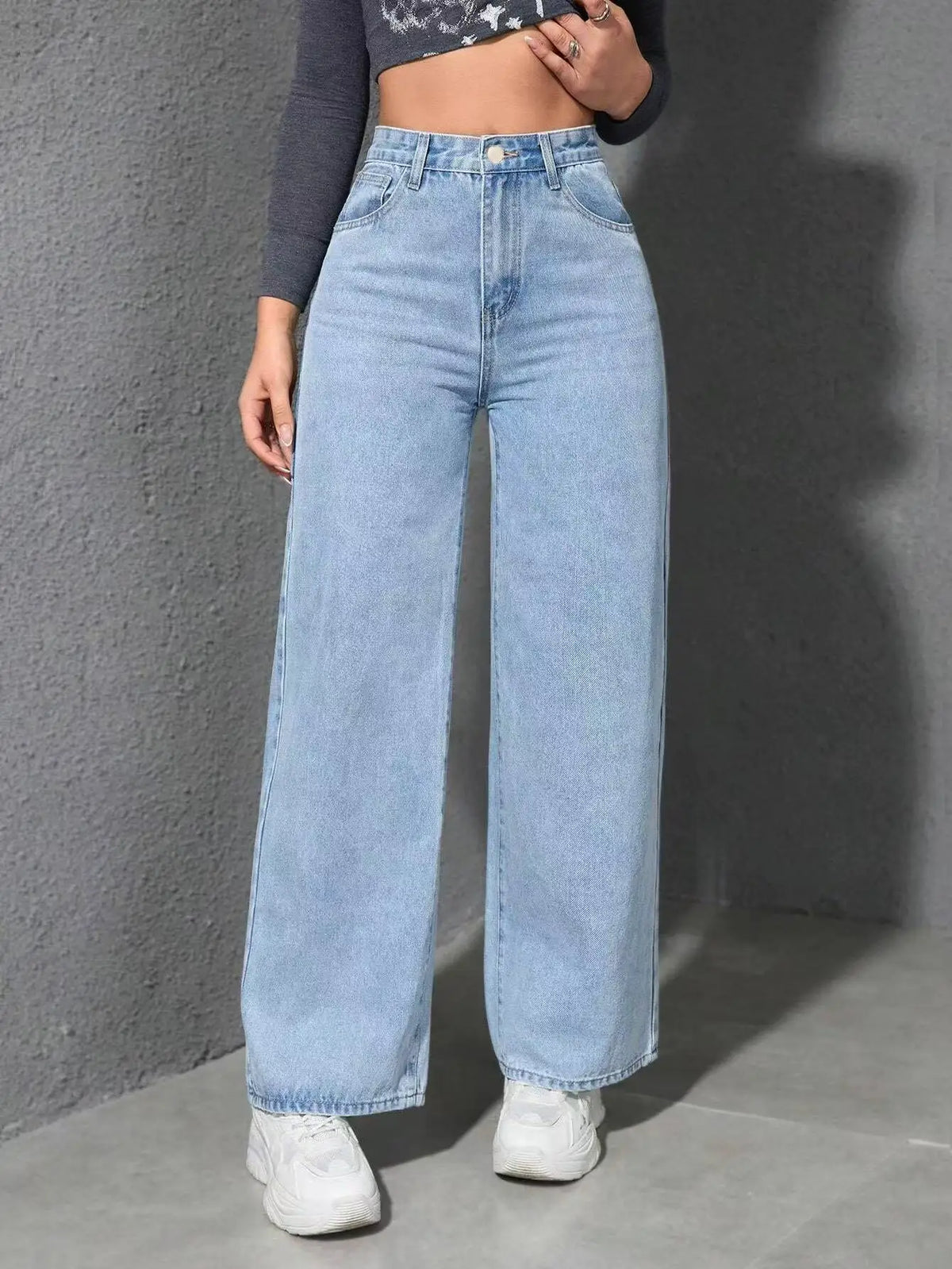 2026 New American Fashion Women's Loose Casual Wide Leg Straight Denim Jeans Baggy Streetwear Pants All Season Trousers