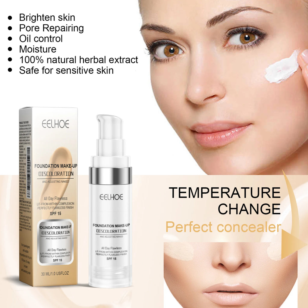 Color Changing Foundation Serum for Natural Glow Lightweight Full Coverage Long Moisturizing Finish 30ml Sensitive Skin Friendly