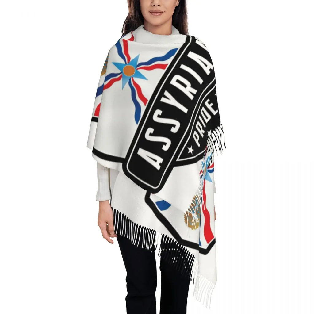 Luxury Assyrian Suryoyo Flag Scarf Tassel Scarves Women Soft Warm Shawls and Wraps Large Fall Winter Shawl Wrap