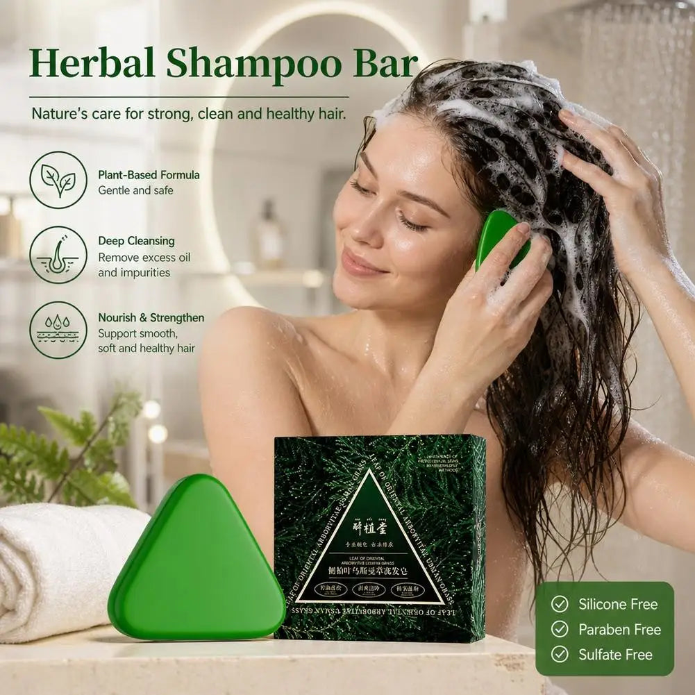 Usman Grass & Platycladus Shampoo&Bar Handmade Solid Soap Strengthens Root Anti Hair Loss Herbal Shampoo Soap Hair Growth