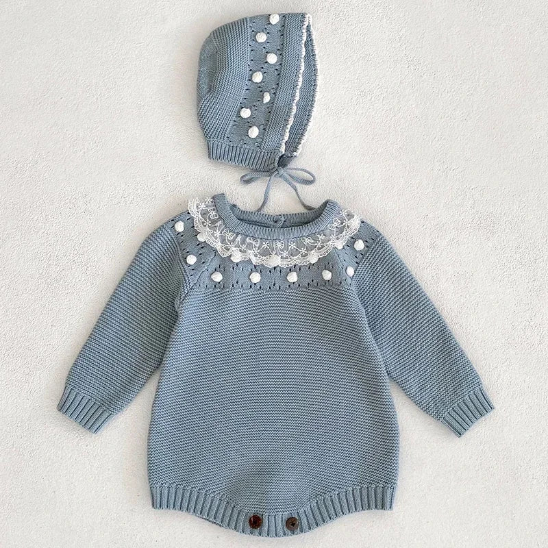 0-24M Baby Girl Romper Knit New Newborn Lace Warm Long Sleeve Jumpsuit Infant Princess Party Romper Toddler Fall Spring Clothing