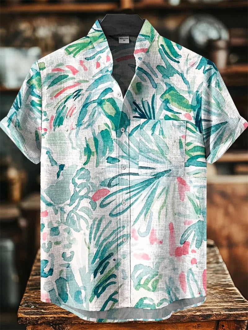 Men's Linen 80% Shirt Vintage Short Sleeve Fashion Tops Summer Casual Ethnic Clothing Shirt Men's Street Shirt