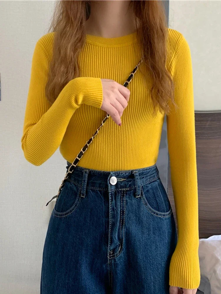 2026 Basic Tops Women Sweater Autumn Winter Long Sleeve Pullover Fashion O-neck Elastic Female Winter Solid Knitted Jumper