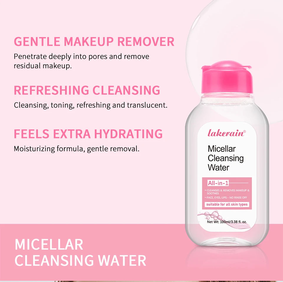 Gentle Micellar Cleansing Water All Skin Types No-Rinse Face Eye Lip Makeup Remover Moisturizing Soothing Skin Tonic