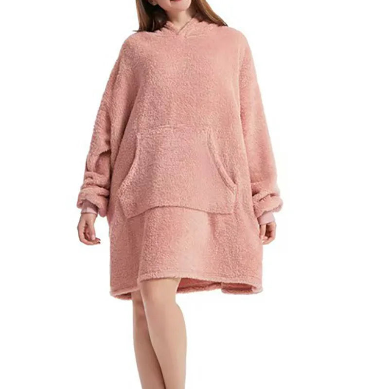 Autumn Winter Men Women Double Sided Velvet Hoodie Thick Coat Can Wear Blanket Couple's New Home Loose Hooded For Male Clothes