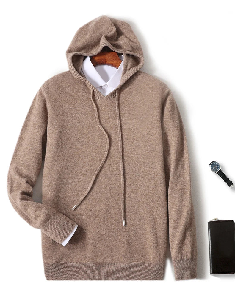 2025 Men's 100% Merino Pure Wool Knitted Hoodie Women's Style Large Size Autumn/Winter Warm Outdoor Sweater Solid Color Top YJ