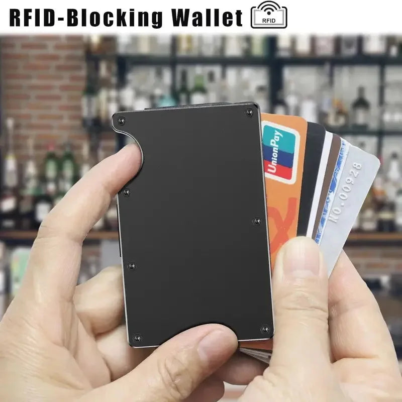 Minimalist Slim ANTI RFID Blocking Card Holder Men Aluminum Wallet Elastic Back Pouch ID Credit Case Unisex Travel EDC Purse