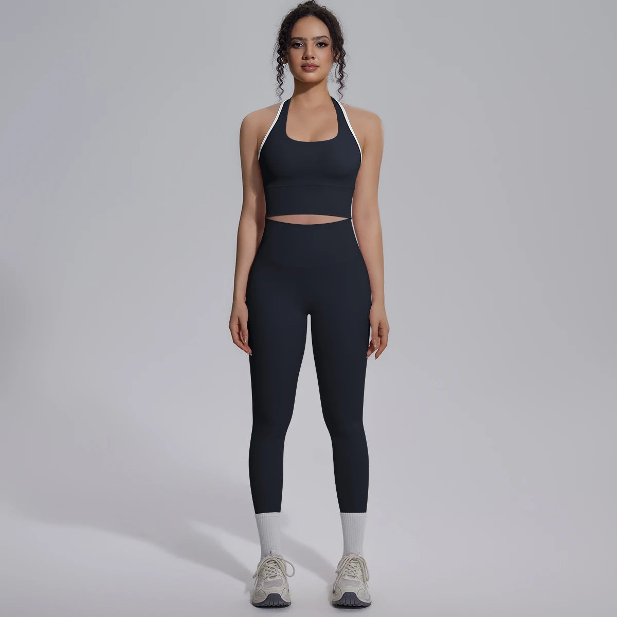 Rooftrellen New Women's Two-piece Set Fitness Sports Solid Color Yoga Set Summer Quick Drying Legging Pants Gather I-shaped Vest