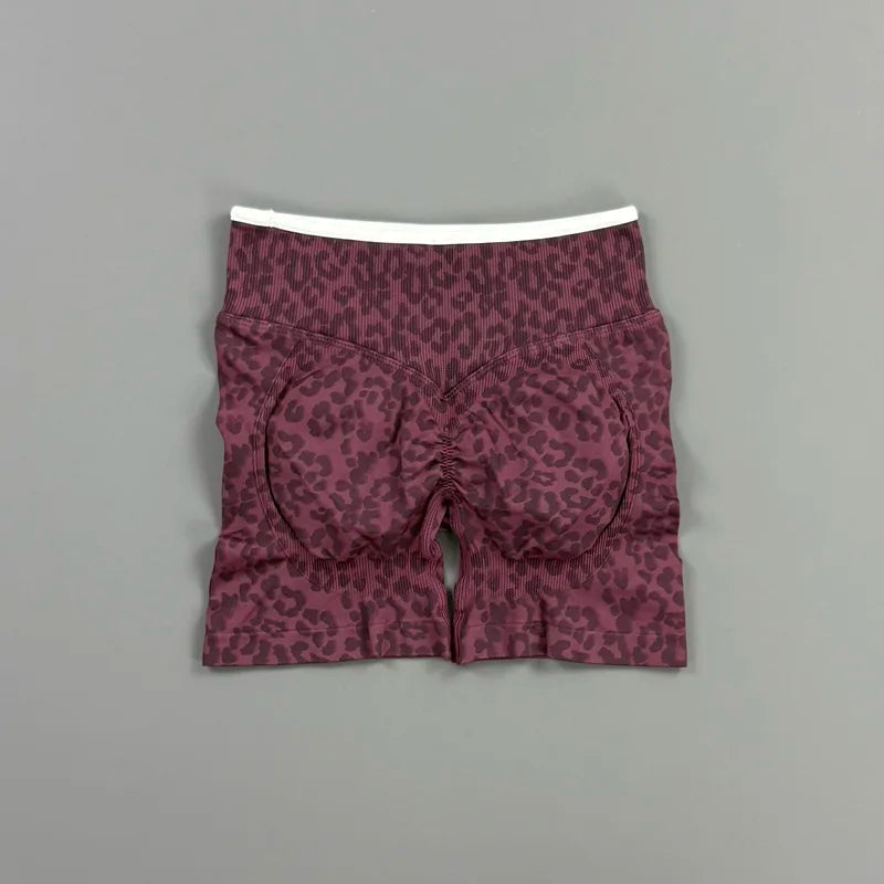 HISTELLO Gym Shorts Leopard Print Women Seamless Yoga Pants Scrunch Butt Workout Biker Tights Running Pilates Fitness Leggings