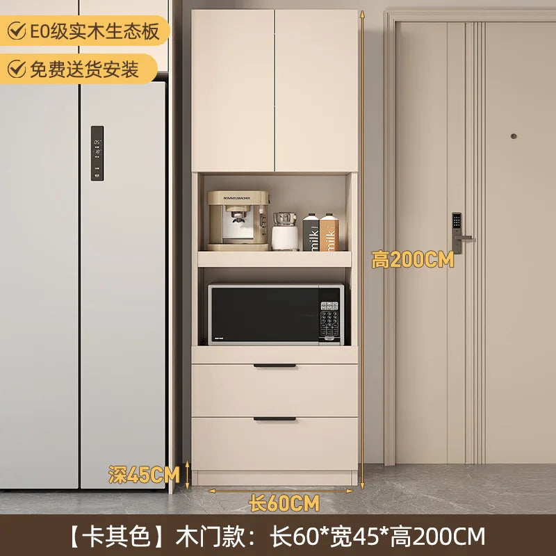 Solid wood dining side cabinet High cabinet integrated against the wall Cream style Simple modern storage Narrow cabinet