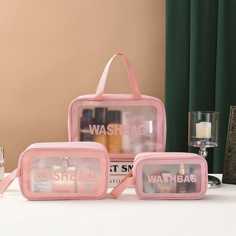 Dry-Wet Separation Double Transparent PU Makeup Bag Portable Washing Bag Cosmetic Storage Bag Travel Fitness Swimming Essentials