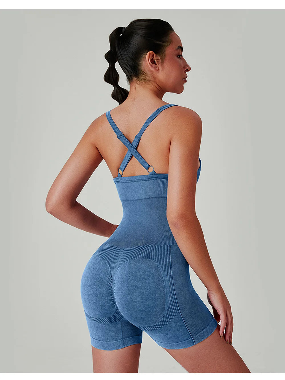 Seamless Shorts Gym Set Women Jumpsuit Yoga Set Water-washed 1pc Summer Workout Suit Bodysuit Fitness Push Up Short Sport Set