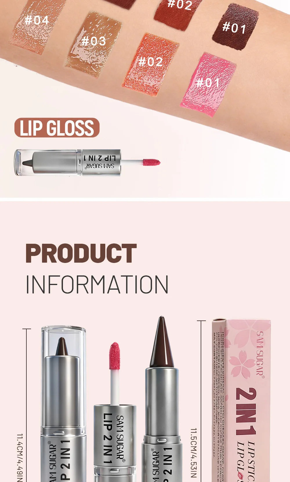 2 in 1 Lip Liner & Lip Gloss, Dual Ended Hydrating Non Stick Lipstick, Matte Velvet Outline Crayon with Shiny Plumping Lip Glaze