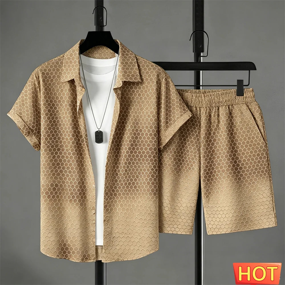 summer outfits man shirt set Gradient Leisure shirt set solid color 2 piece set leisure vacation outfit two piece fashion outfit
