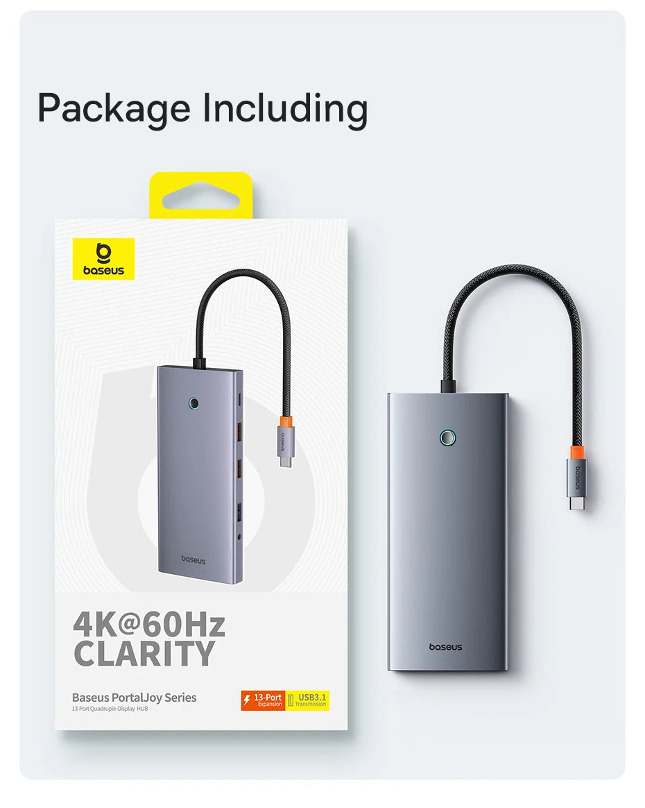 Baseus 13-in-1 USB C HUB to 2*HDMI 1*DP 4K@60Hz 1*VGA Quadruple Display USB 3.2 Adapter with RJ45 SD TF 3.5mm PD 100W Type C Hub