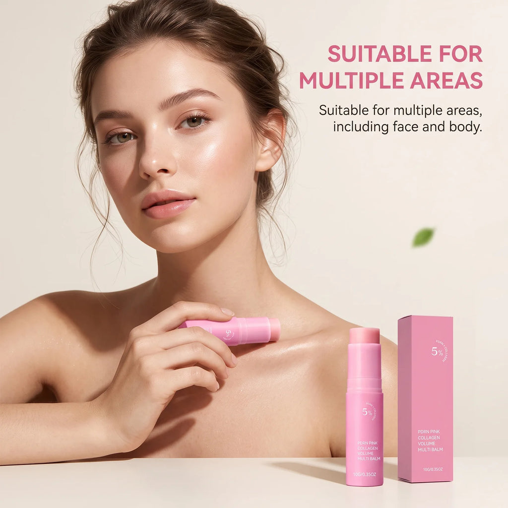 PDRN Pink Collagen Volume Multi Balm Stick Plumping Revitalize Skin Brighten Smooth Fine Lines for Face,Neck,Under Eyes,Lip Care