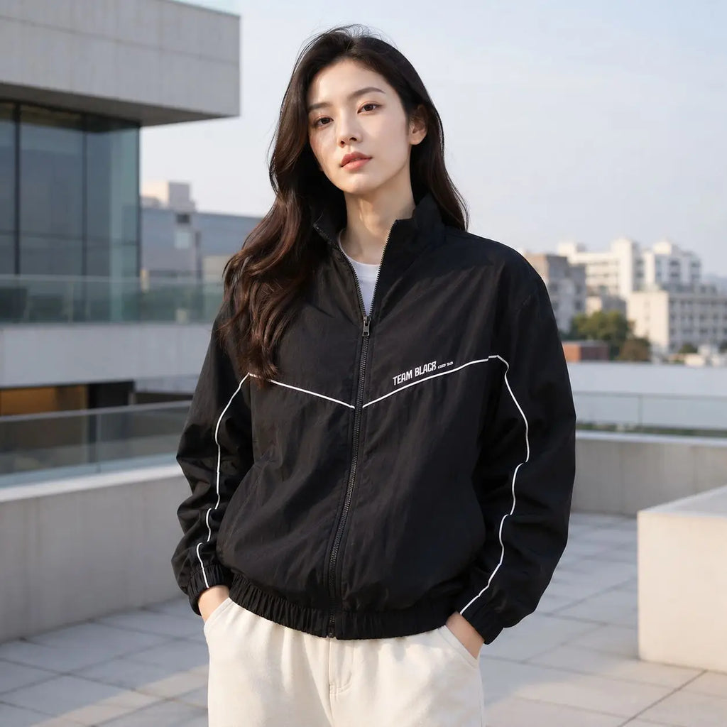 Korean Manhwa Jinx Team Black Windbreaker Jacket Men Women Sports Coat Loose Track Activewear Joo Jaekyung Y2K Coat Unisex