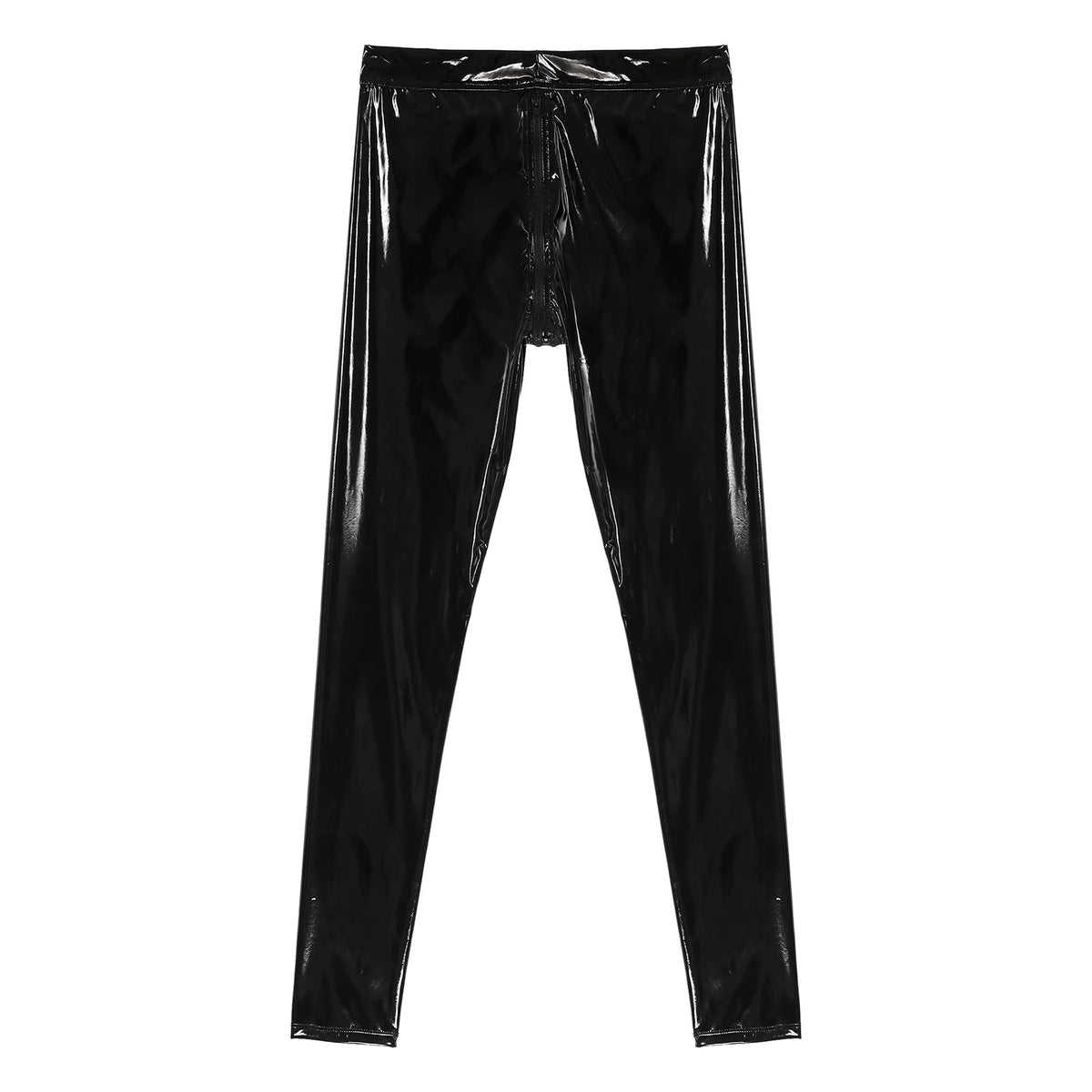 Men Latex Leather Pants Low Waist Faux Leather Shiny Pants Fashion Tight Trousers for Club Stage Show Rock Band Performance