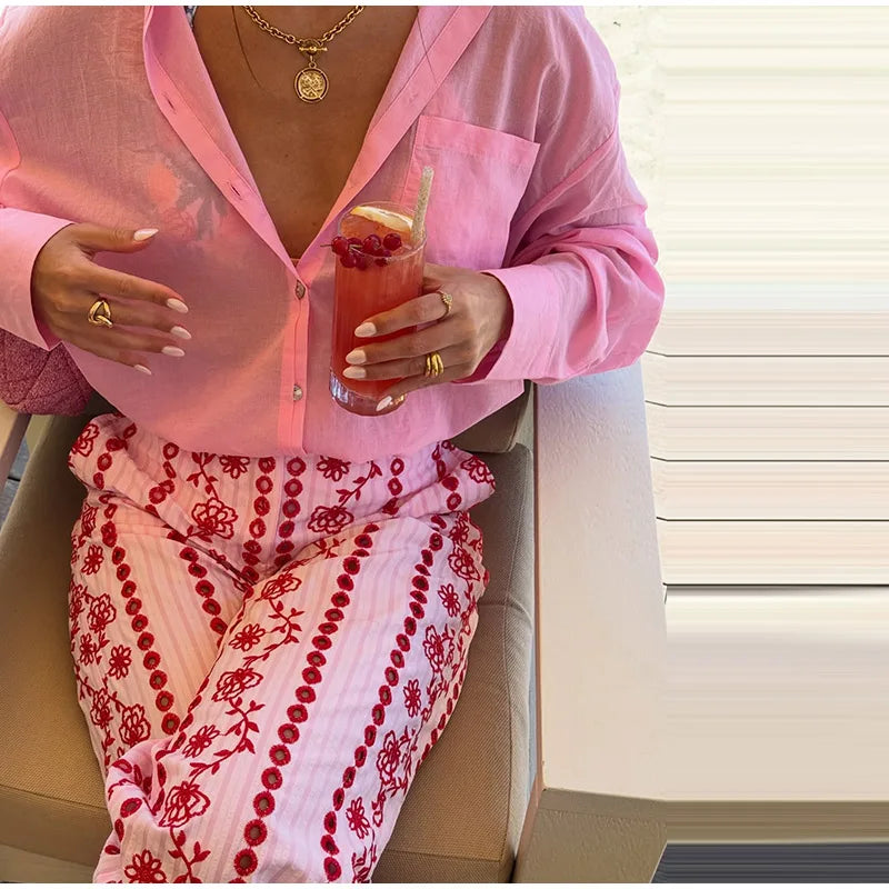Hollow out Embroidery Long Pants Woman High Waist Flower Loose Straight Versatile Trousers Casual Street Lady New Fashion Pants