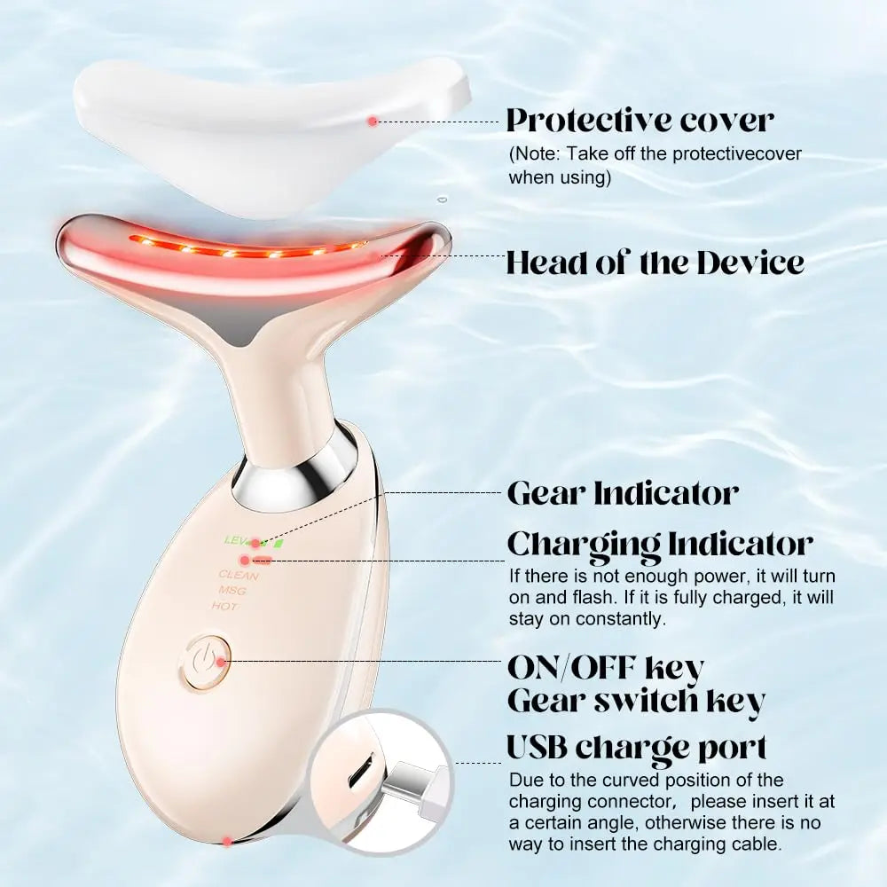 7 Color LED Light Face Neck Massager USB Rechargeable Home Beauty Device Hot Compress Skin Care Massage Instrument OEM
