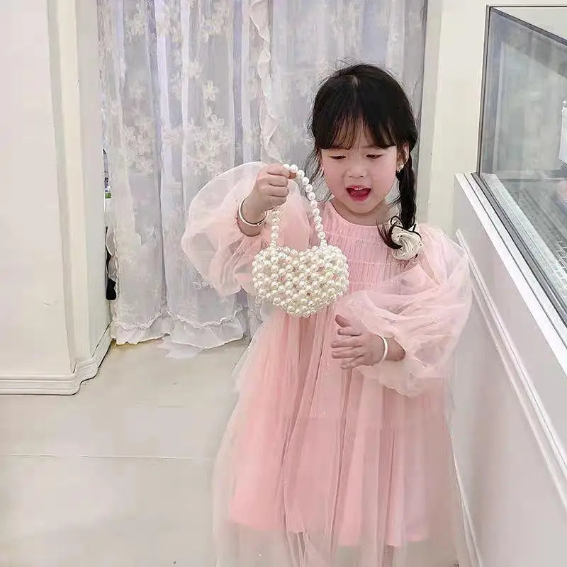 Pearl Beaded Heart Bag for Kids & Girls Sweet Love Shape Mini Fashion Handbag Cute Daily Accessory Gift Option