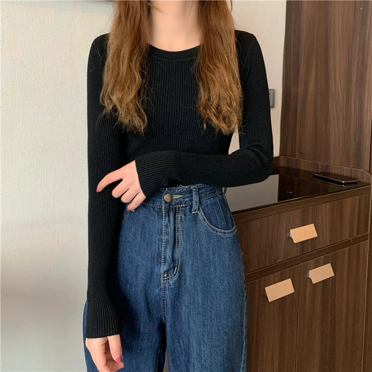 2026 Basic Tops Women Sweater Autumn Winter Long Sleeve Pullover Fashion O-neck Elastic Female Winter Solid Knitted Jumper