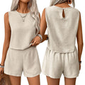 Fashion Solid Color Vest Shorts Set Simple Design Multi-size Casual Outfit Set Sleeveless Top Set Casual Wear