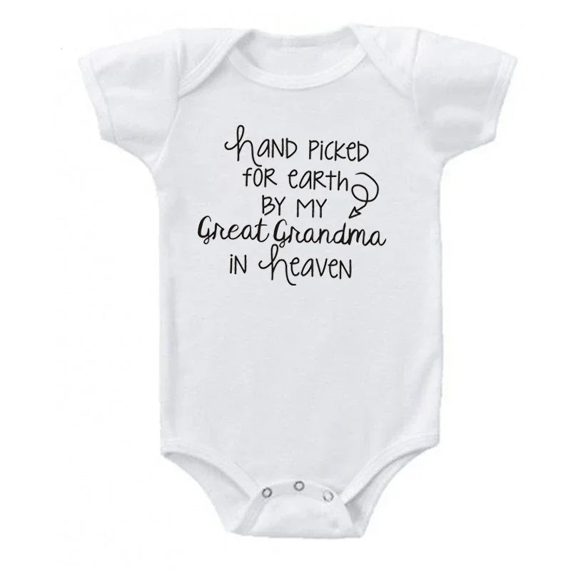 Hand Picked For Earth By My Great Grandma In Heaven Baby Summer Bodysuits Cotton Newborn Jumpsuit Short Sleeve Body Baby Outfits