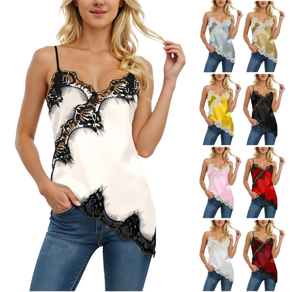 Women Lace Trim Satin High Low Vest Camisole Silk Spaghetti Strap Irregular Hem Tank Tops Y2k Asymmetrical Tanks and Camis