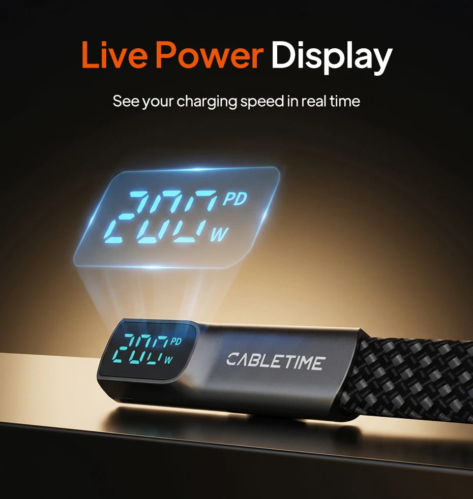 CABLETIME 240W USB C Cable Fast Charging Cable Data Sync Type C Display Cable for iPhone Duo iphone 18/17 Huawei MacBook Laptop