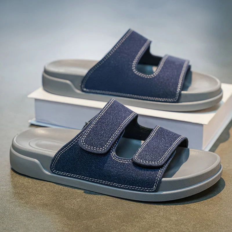 Birkent Men's Sandals Summer 2026 Outdoor Sports Beach Flat Slippers Thick Bottom Anti-slip Wear-resistant Casual Slip-ons