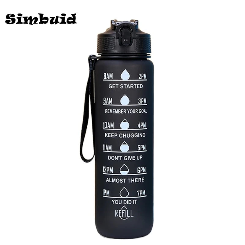 3Sizes Sports Water Bottle Gradient Color Motivational Bottle with Time Marker Leak-proof Cup Gym Outdoor Drinkware