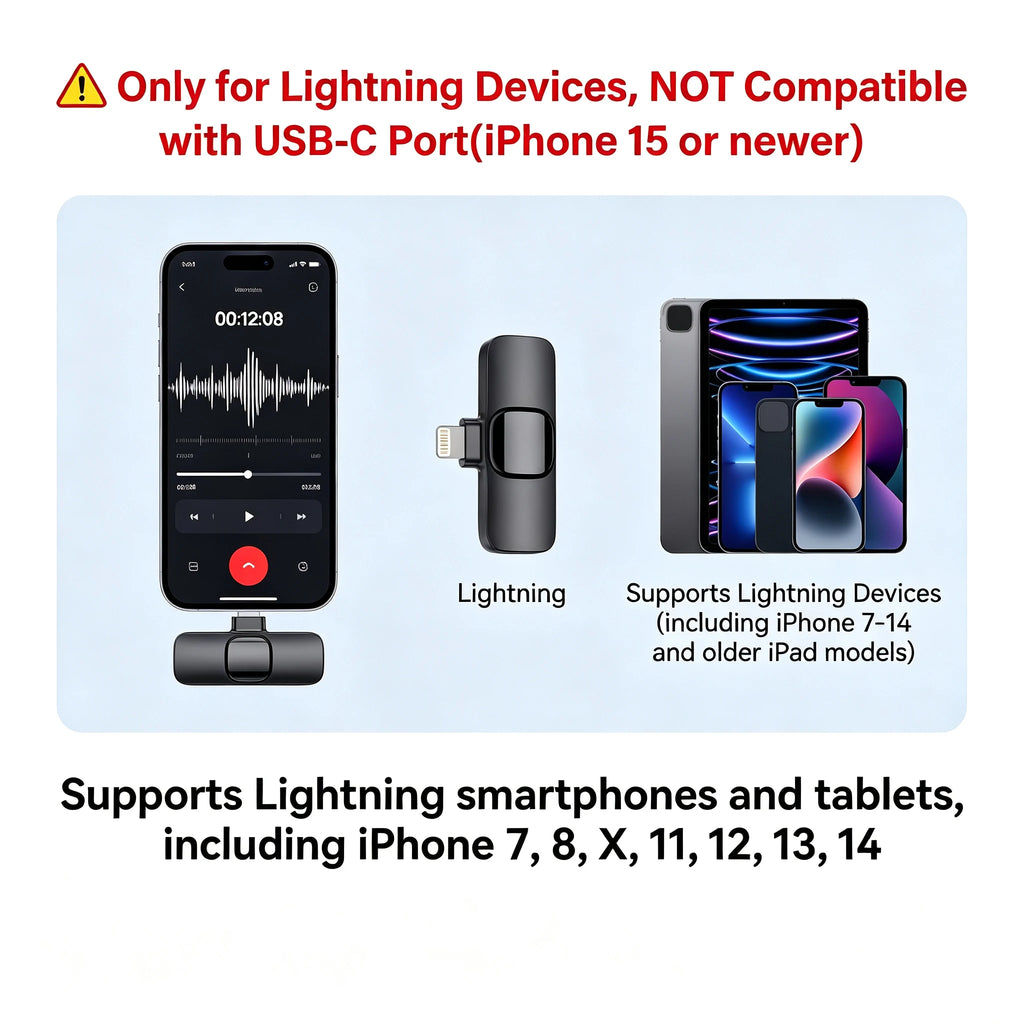 Wireless Lavalier Microphone for Lightning-Port Devices