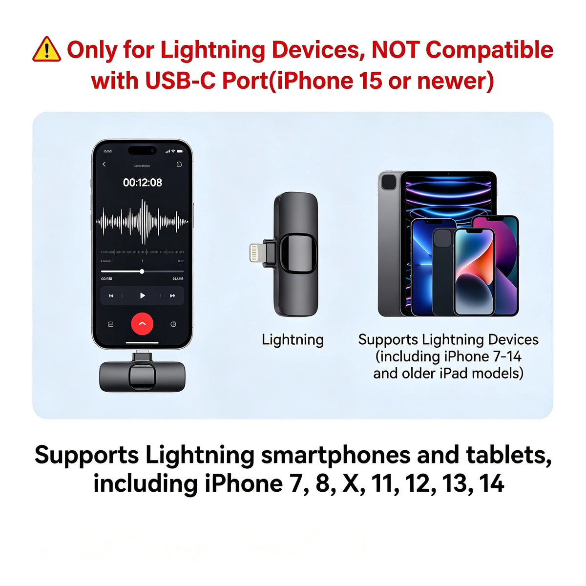 Wireless Lavalier Microphone for Lightning-Port Devices