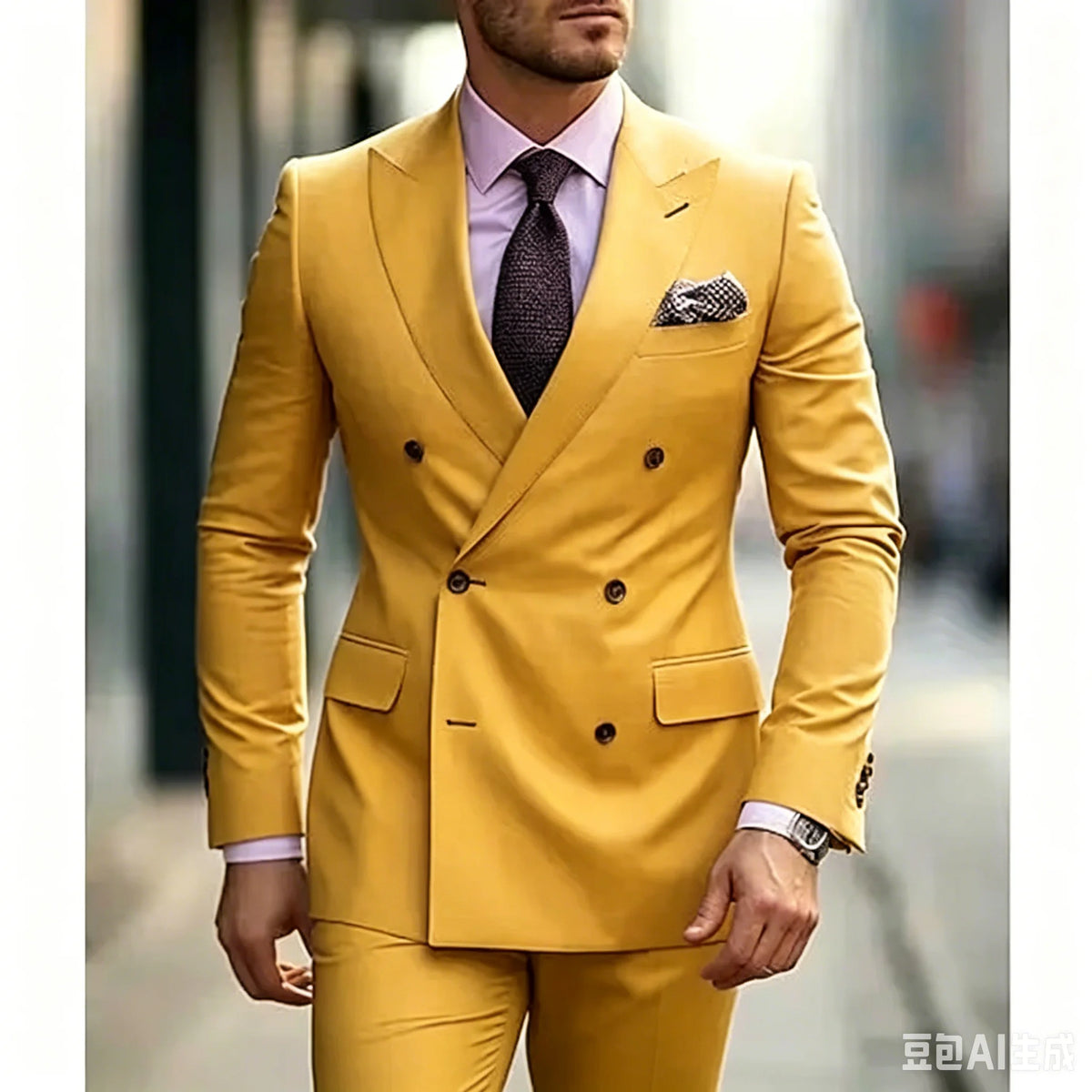 Men's Suits Solid 2 Pieces Plus Size Wedding Daily Business Formal Men Suits Tailored Silm Fit Double Breasted 6 Buttons