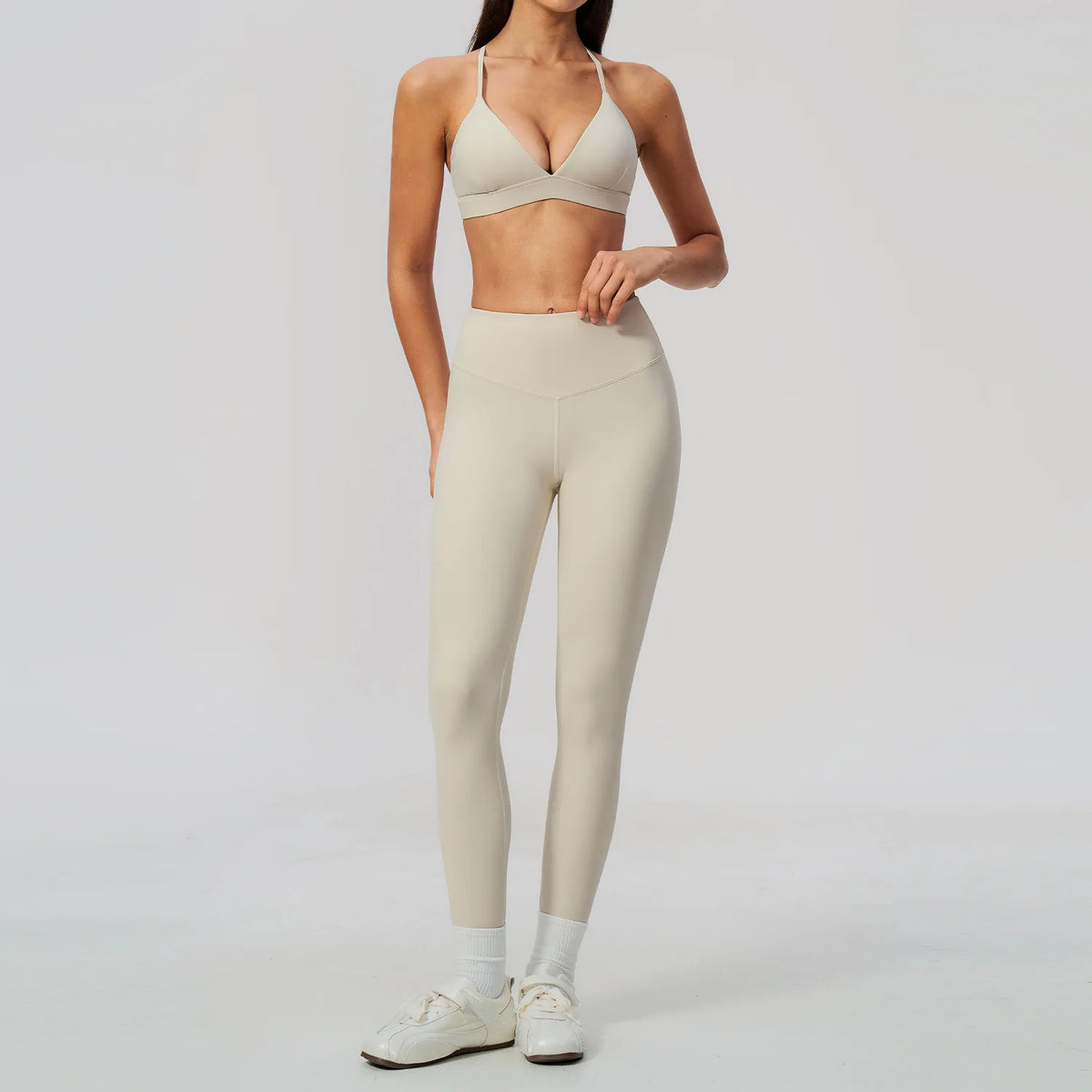 Woman Yoga Set Fitness Suit 2PCS Gym Clothing Running Workout Sportswear Outfit Tracksuit Set V Neck Cross Back High Waist Pants
