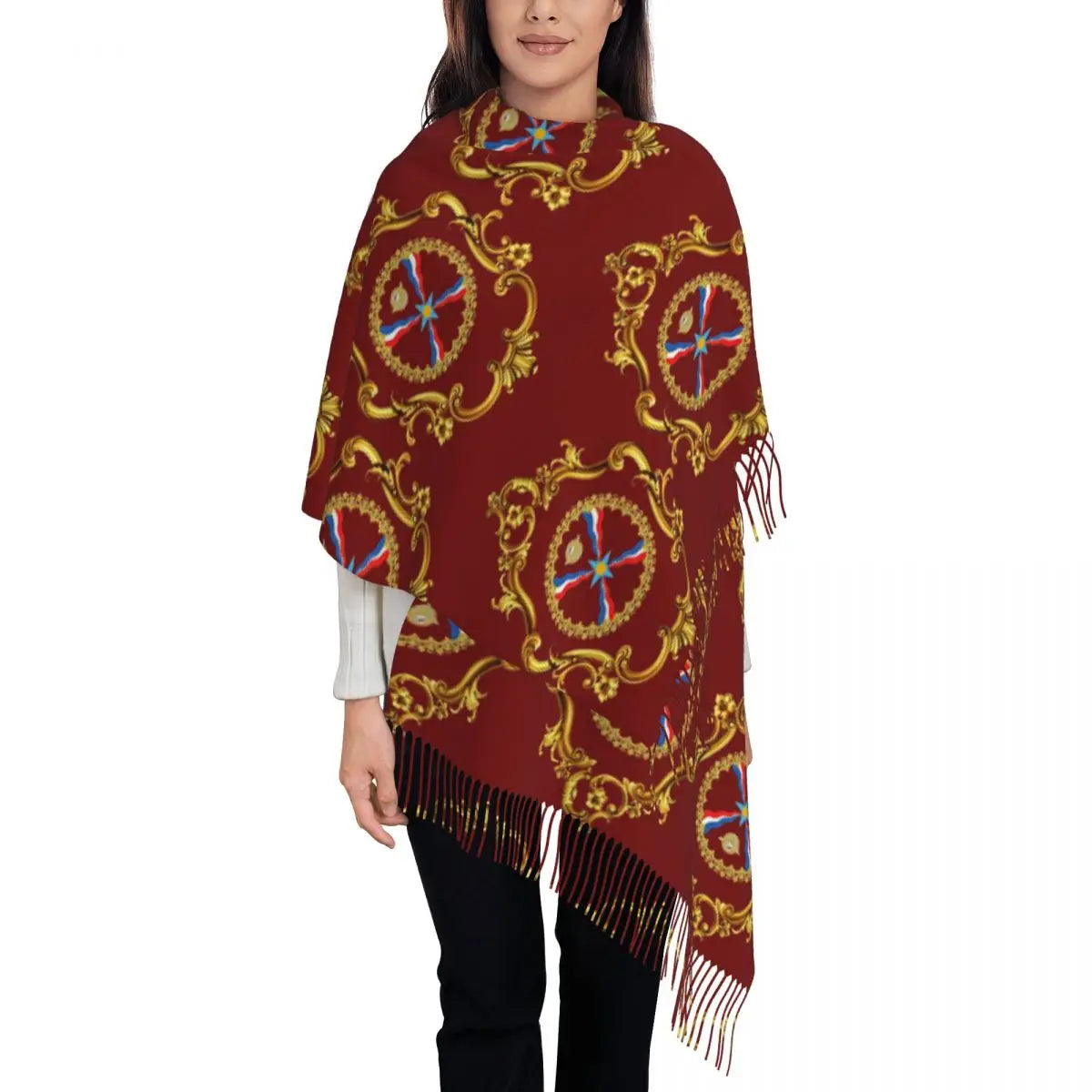 Luxury Assyrian Suryoyo Flag Scarf Tassel Scarves Women Soft Warm Shawls and Wraps Large Fall Winter Shawl Wrap