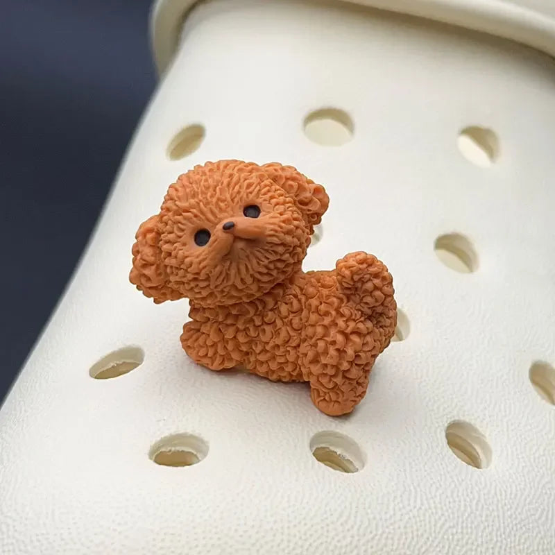 Cartoon Cute Curly Dog Animal Shoe Charms for Crocs Decorations Clogs Pins Slipper Accessories Garden Sandals Girl Kids Gift