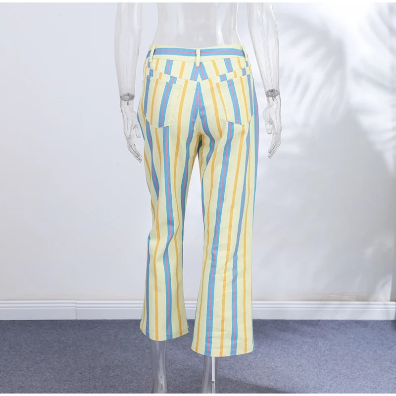 Casual Stripe Contrast Women's Pants Loose Zipper Button Pocket Wide Leg Female Pant 2026 Spring Summer Lady All-match Trousers