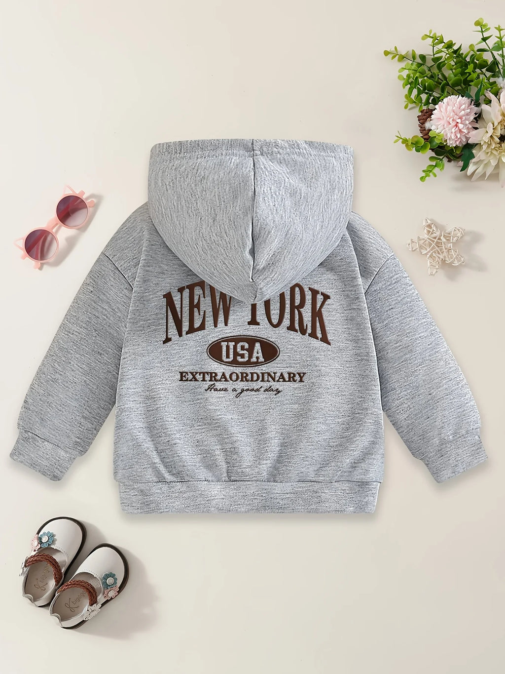 New American-style children's hoodie with New York print and American oval logoPerfect for fall/winter Christmas gifts for kids.